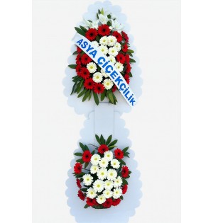 Çift Katlı Kırmızı Beyaz Çelenk